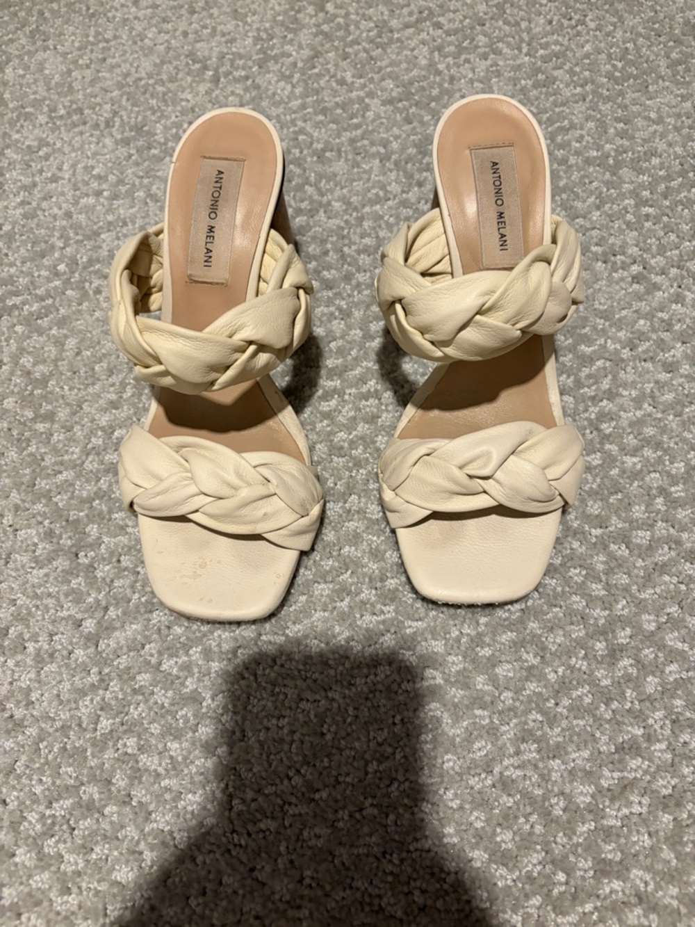 ANTONIO MELANI Cream Braided Double-Strap Slide Heels